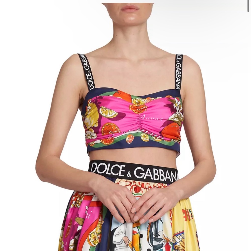 Dolce & Gabbana D&G Fruit Print Capri Cropped Painterly Silk Top size 40